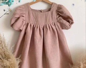 Linen Girls Dress, Pure Natural Linen Girls Dress, Natural Girls Soft Linen Dress, Summer Linen Dress For Baby Girls, Toddler Linen Dress