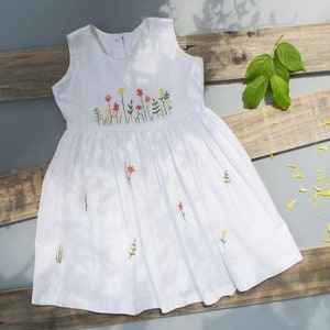 Linen Girls Dress,Embroidered Floral Sleeveless Linen Dress, Natural Girls Linen Dress,Summer Linen Dress For Baby Girls,Toddler Linen Dress