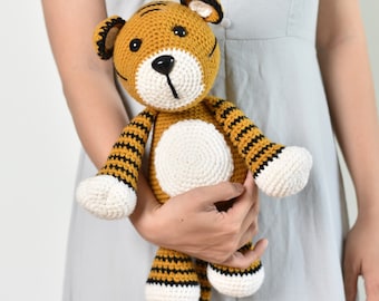 Handmade Knitted Amigurumi Tiger, Tiger Stuffed Animal, Stuff Animal Crochet Animal, Amigurumi Tiger For Kid, Handmade Crochet Tiger Toys