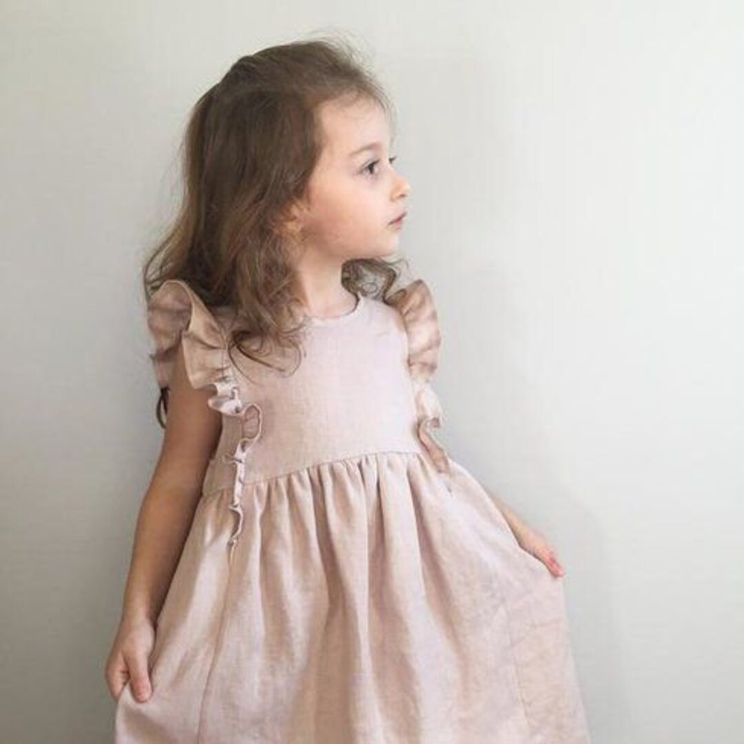 Sleeveless Linen Girls Dress, Pure Natural Linen Dress, Natural Girls