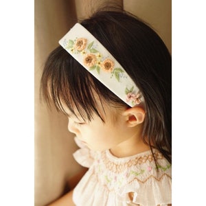 Floral Hand Embroidered Linen Headband, Handmade Hair Headband with Flower Embroidery, Hair Accessories for Girls & Women, Stocking Stuffer