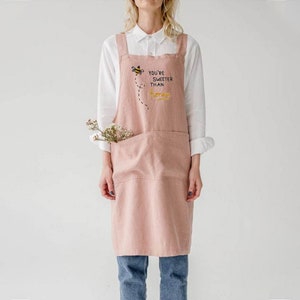 Crossback Apron for Women Linen Cotton, Hand Embroidered Apron,Honey Bee  Embroidery Linen Apron,Embroidered Apron,Vintage Embroidered Apron