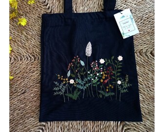 Handgemachte bestickte Einkaufstasche, Blumen bestickte Einkaufstasche, minimalistische Einkaufstasche-florale Einkaufstasche, Vintage Einkaufstasche, umweltfreundliche Segeltuchtasche