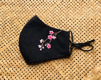 Elegant floral embroidery face mask,face mask 3 layers, Cherry blossom/Sakura flower mask,Face mask washable Gift, embroidered face mask