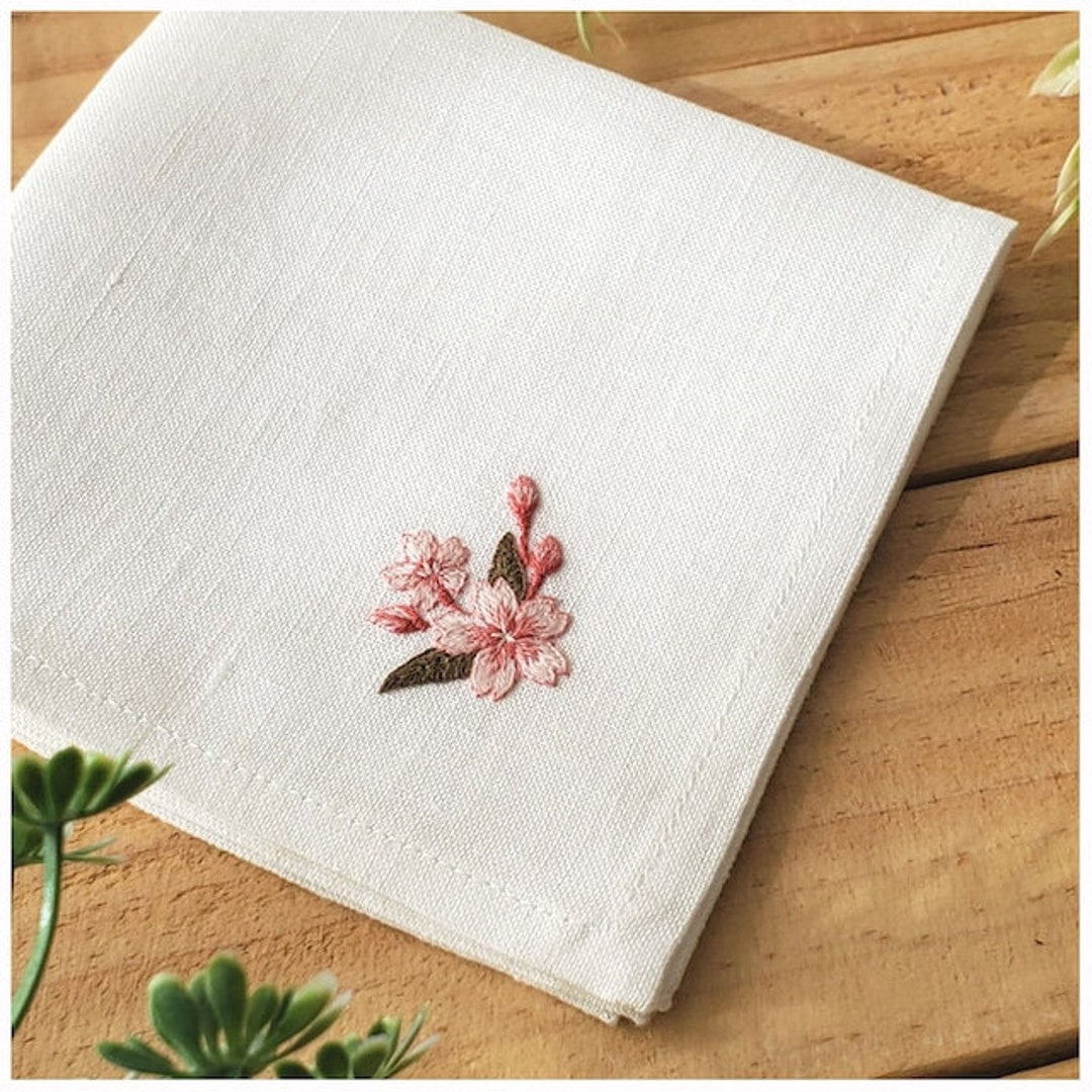 Linen Handkerchief,beautiful Floral Handkerchief, Hand Embroidered
