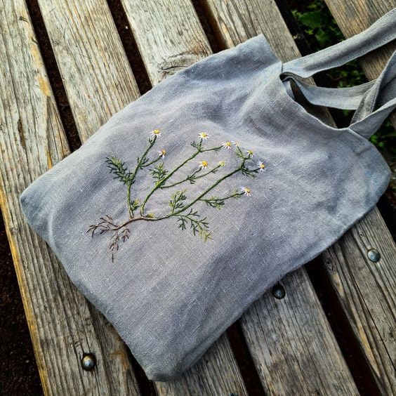 Embroidered Wildflower Tote Bag, Floral Cotton Shopper Bag 