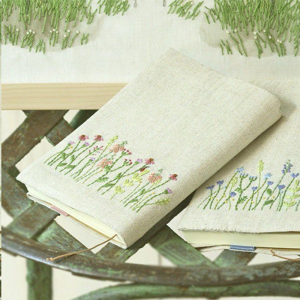 Wildflower Handmade Vintage Notebook, Hand Embroidered Notebook, Fabric Hard Cover Notebook, Cottagecore Notebook, Linen Notebook Gift