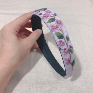 Floral Hand Embroidered Linen Headband, Handmade Hair Headband with Flower Embroidery, Hair Accessories for Girls & Women, Stocking Stuffer