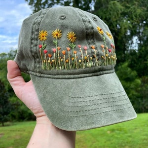 Colorful Hand Embroidered Floral Baseball Cap, Garden Sun Hat, Wash Cotton Baseball Cap, Hand Embroidered Hat, Vintage Hat For Woman