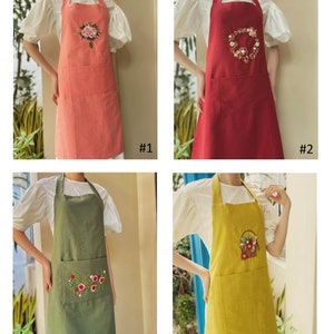 Personalized Apron For Women, Hand-Embroidered Apron , Embroidery Linen Apron With Flower , Embroidered Apron, Vintage Embroidered Apron