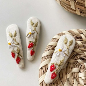 Hand Embroidered Linen Hair Clips, Floral Embroidery Hair Clips, Linen Hair Clips,  Girl's Hair Accessories Elegant Floral Embroidery