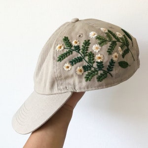 Flower GreenEmbroidered Hat, Flower Hat, Curved Brim Baseball Hat, Colorful Summer Cap, Hand Embroidered Baseball Cap