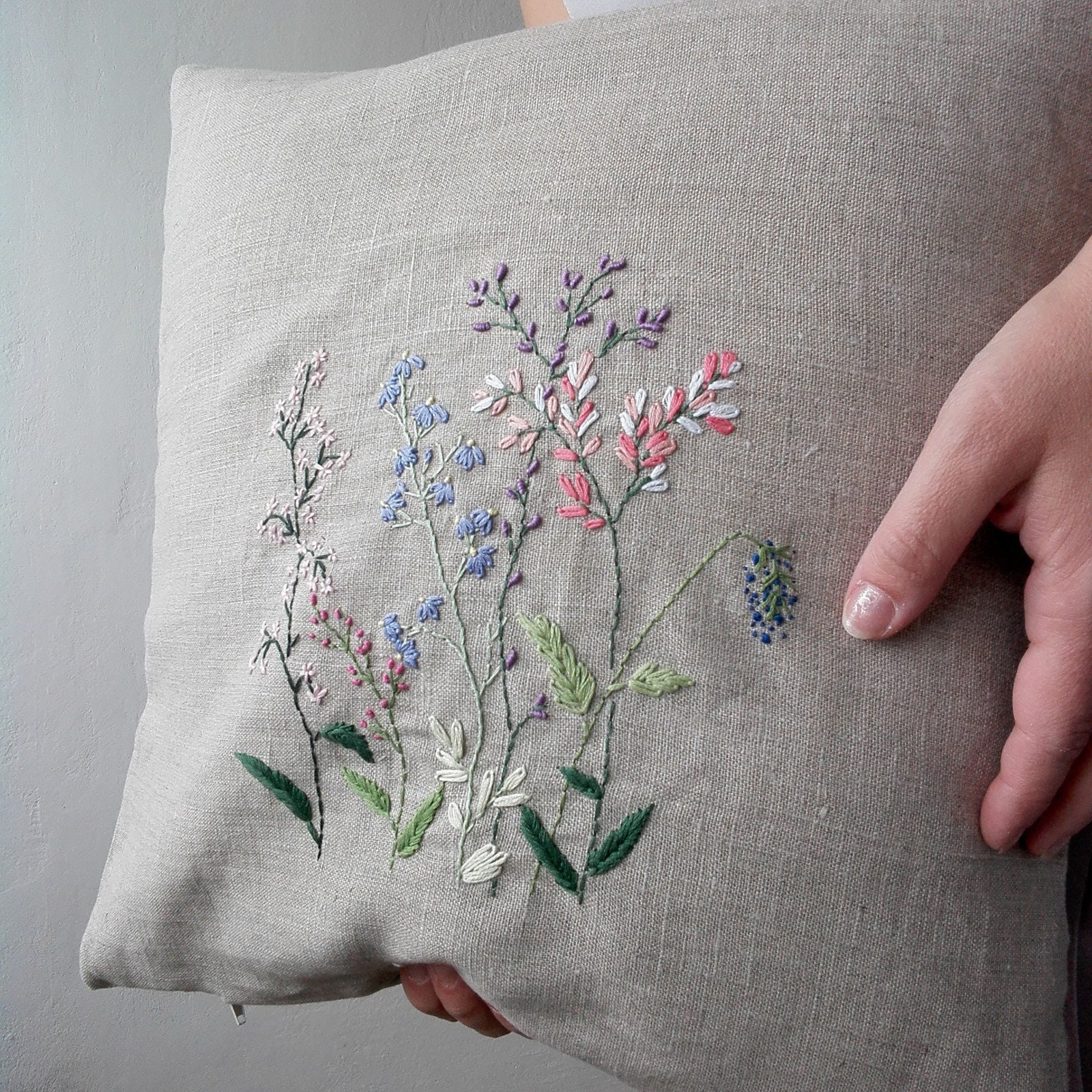 Linen Pillow Cover Embroidered Floral Linen Pillow Cover Etsy