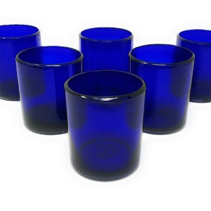 Hand Blown Mexican Drinking Glasses – Set of 6 Cobalt Tumbler Glasses (10 oz each)
