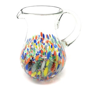 Mexican Hand Blown Glass Pitcher – Confetti Carmen Design (84 oz)