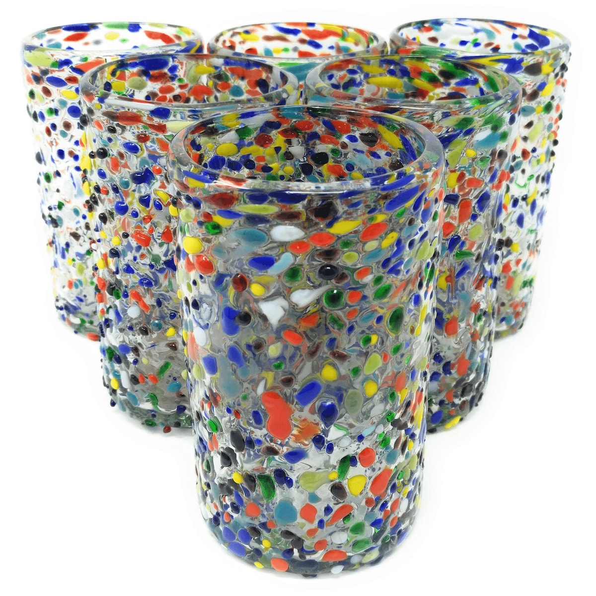Hand Blown Mexican Drinking Glasses – Set of 6 Confetti Rock Design Glasses (14 Oz Each) - Etsy
