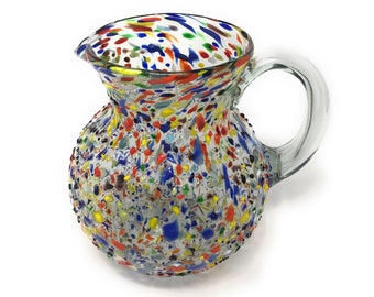 Mexican Hand Blown Glass Pitcher – Confetti Rock Design (84 oz)