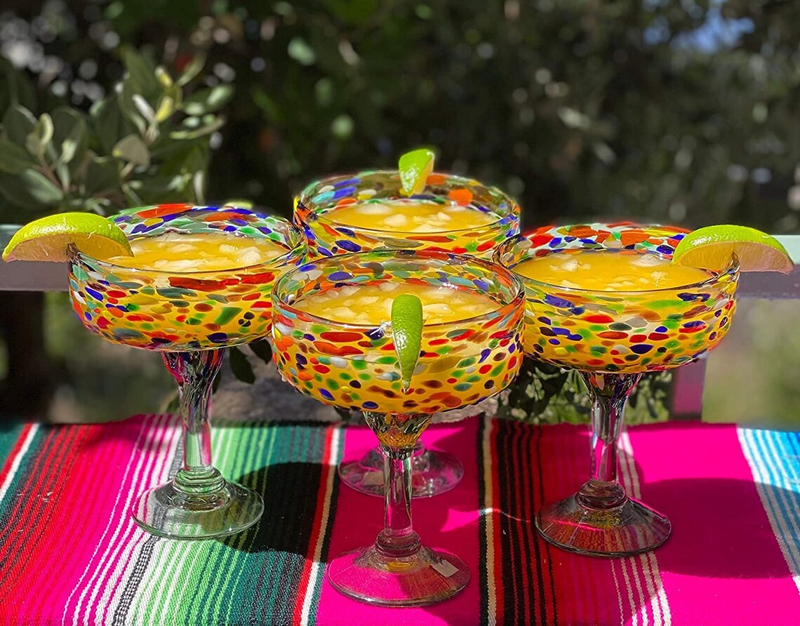 Mexican Hand Blown Glass Set of 4 Hand Blown Margarita Etsy