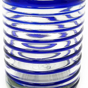 Hand Blown Mexican Drinking Glasses Set of 6 Tumbler Glasses with Blue Spiral Design 10 oz each image 6