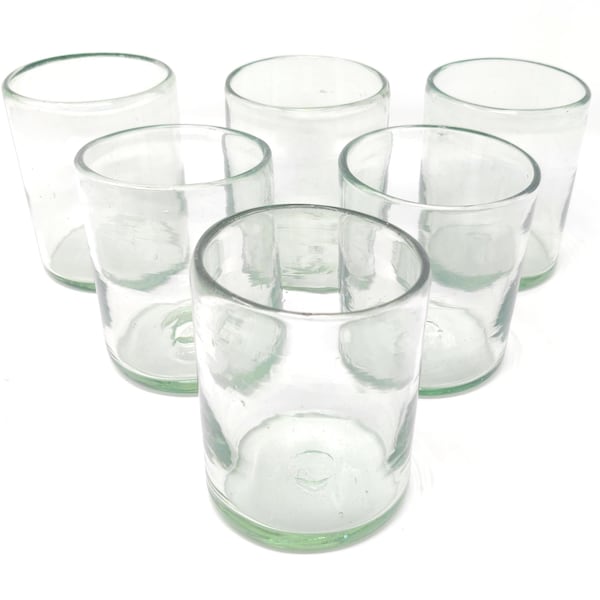 Vasos de vidrio natural soplado a mano - Juego de 6 vasos mexicanos (10 oz)