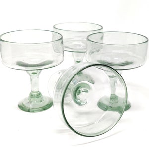 Mexican Hand Blown Glass – Set of 4 Natural Clear Hand Blown Margarita Glasses (16 oz)