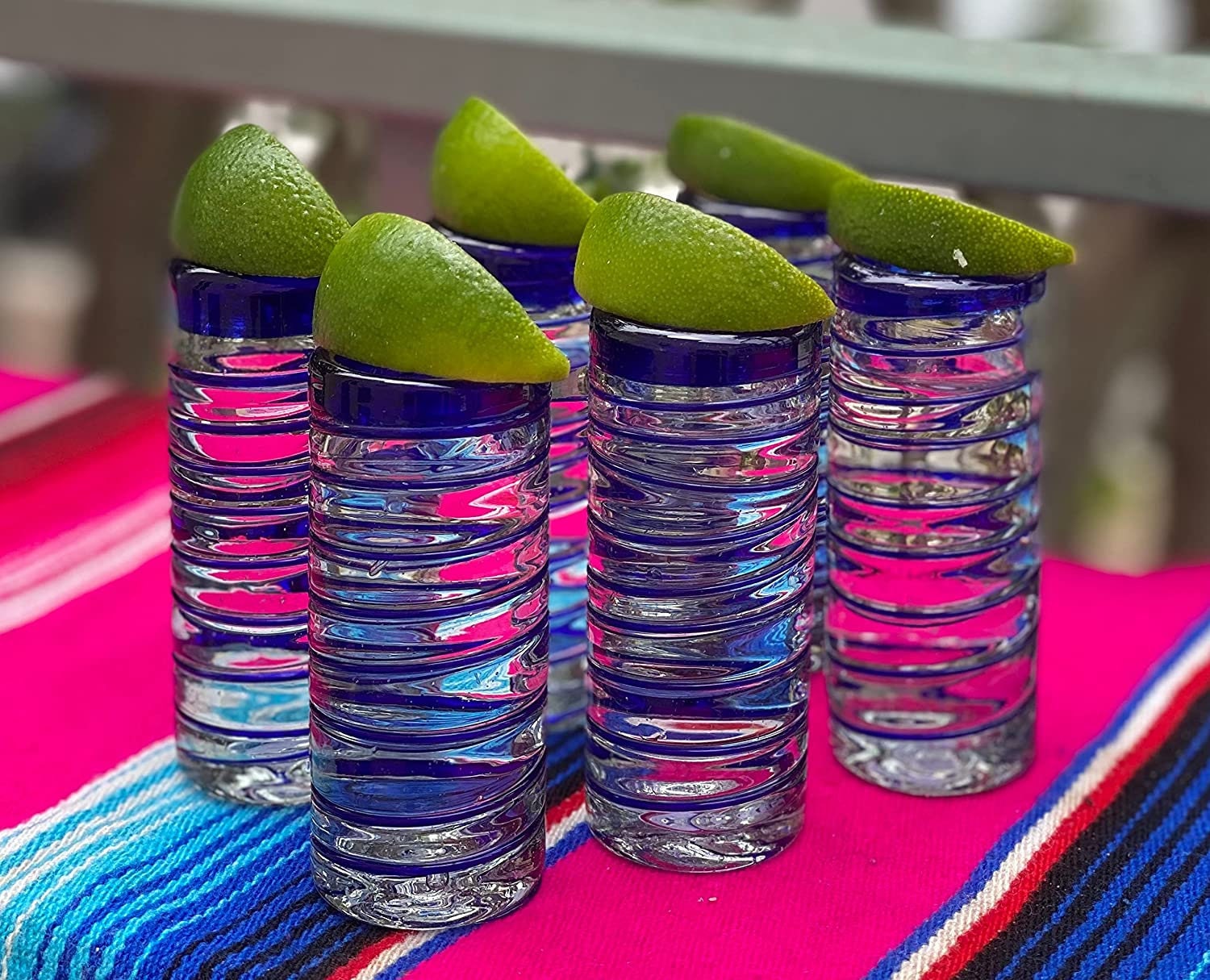 Hand Blown Mexican Tequila Shot Glasses Set of 6 Blue Spiral Etsy