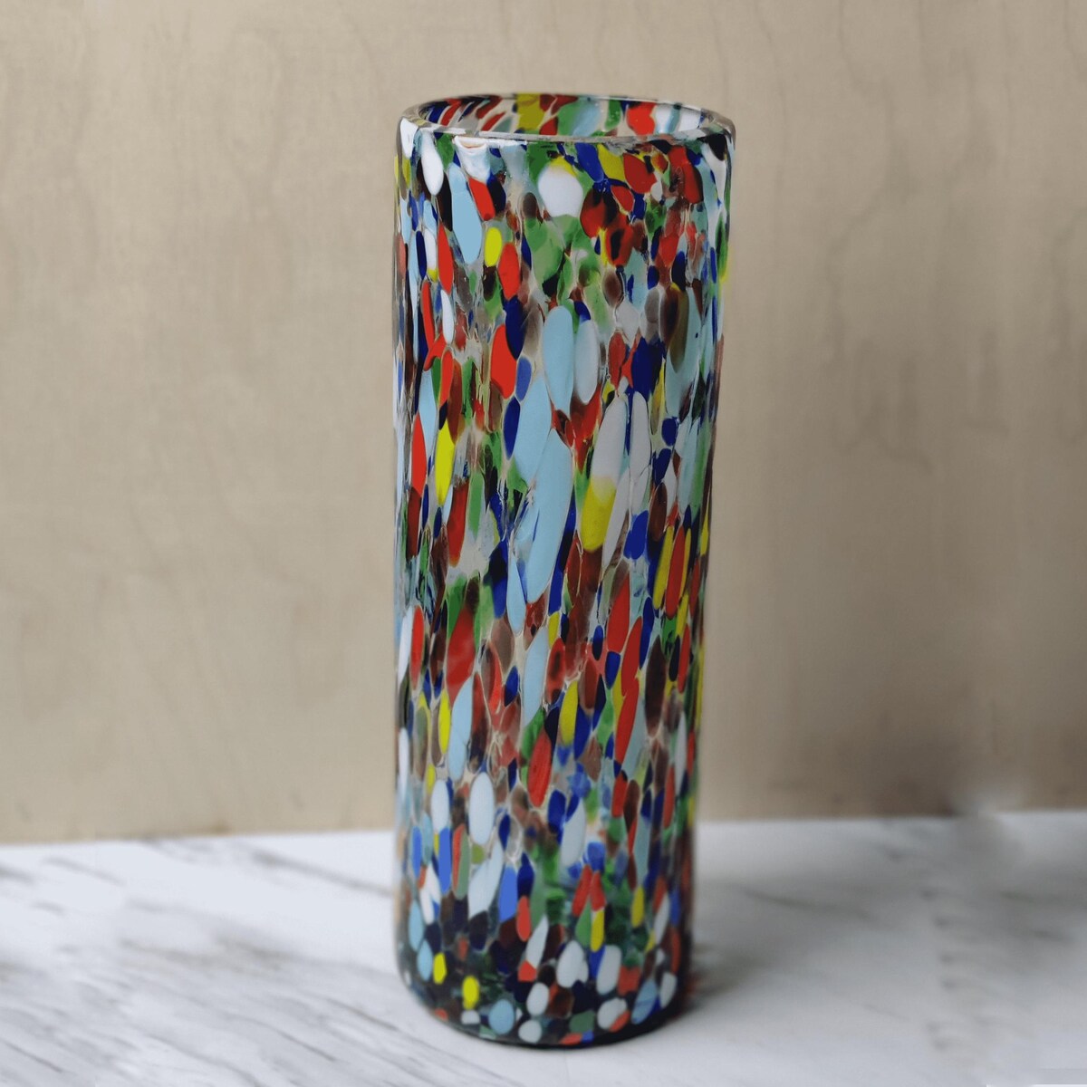 Mexican Hand Blown Glass Vase (11.5" X 4") – Confetti Carmen Colorful Flower Vase, Centerpiece, Cylinder Vase - Etsy