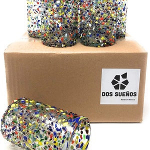 Hand Blown Mexican Drinking Glasses – Set of 6 Confetti Rock Design Glasses (14 oz each) image 5