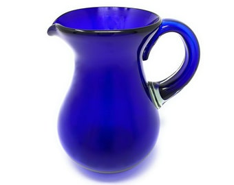 Mexican Hand Blown Glass Pitcher – Cobalt - Juice, Margaritas, Water, Lemonade (84 oz)