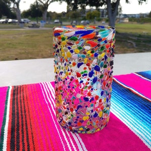 Hand Blown Mexican Drinking Glasses – Set of 6 Confetti Rock Design Glasses (14 oz each) image 4