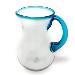 Mexican Hand Blown Glass Pitcher – Aqua Rim and Handle (84 oz)