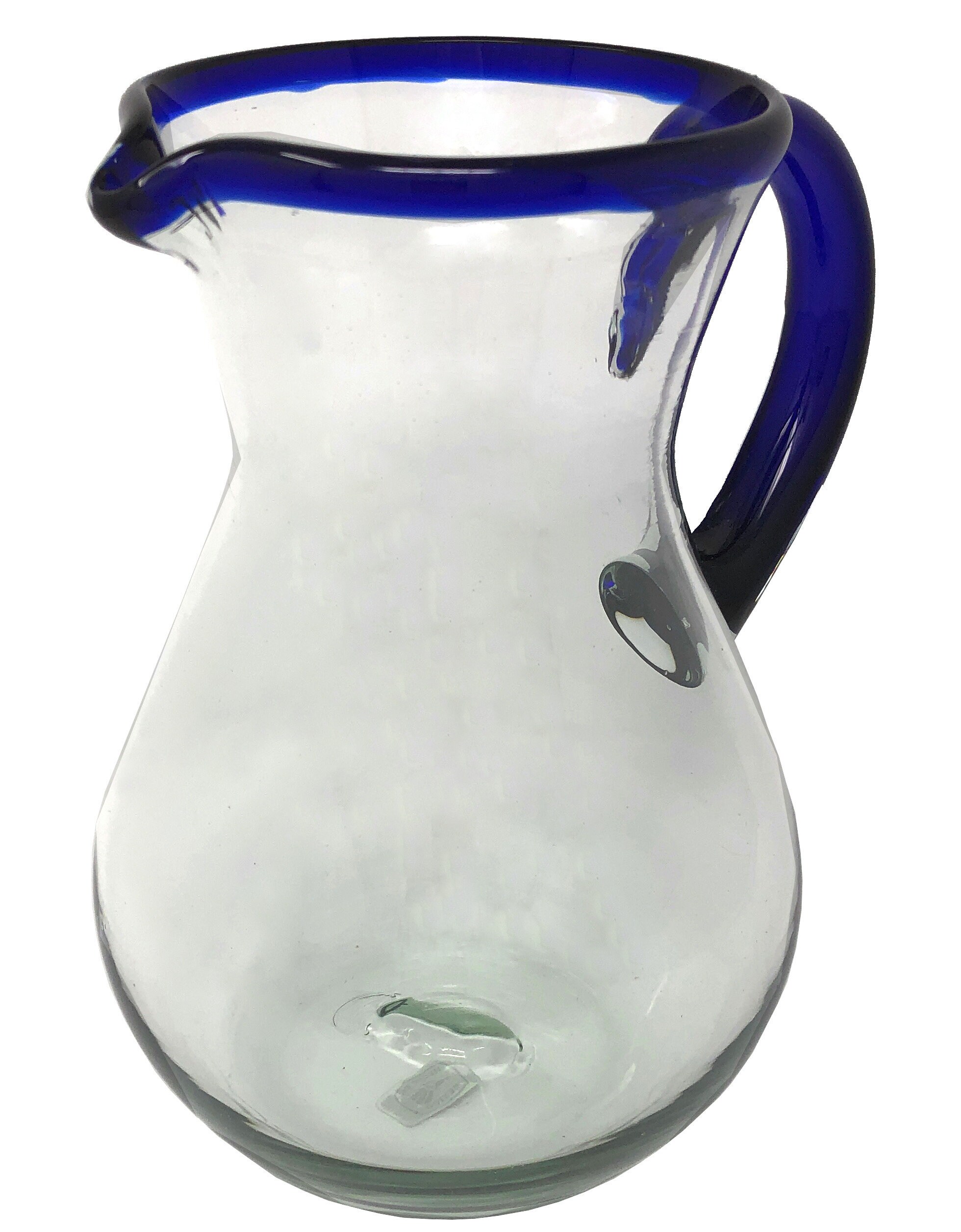Hand Blown Glass Pitcher Mexican Pitcher With Cobalt Blue Etsy