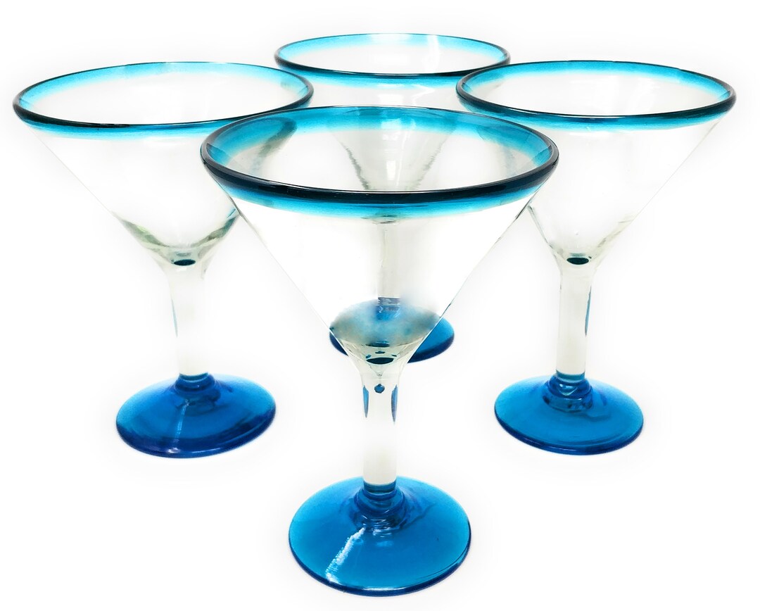 Hand Blown Glassware Set of 4 Mexican Hand Blown Modern Margarita