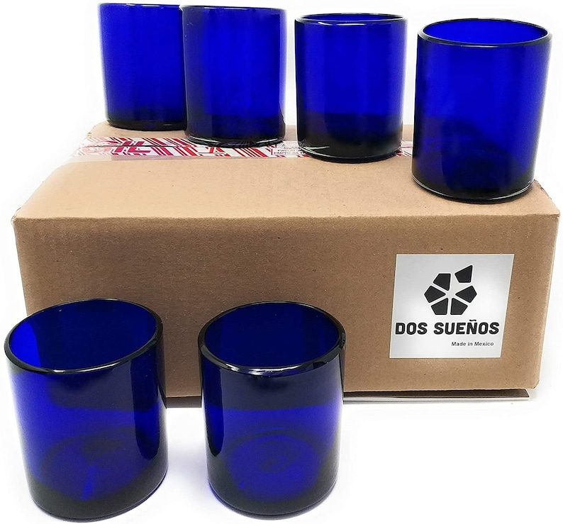 Hand Blown Mexican Drinking Glasses Set Of 6 Cobalt Tumbler Etsy