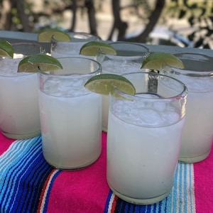 Dos Sueños Mexican Hand Blown  Drinking Glasses – Set of 6 Natural Clear Glasses (14 oz each)
