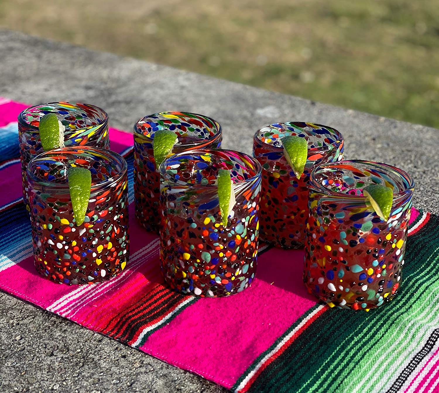Hand Blown Mexican Drinking Glasses Set of 6 Confetti Rock Etsy