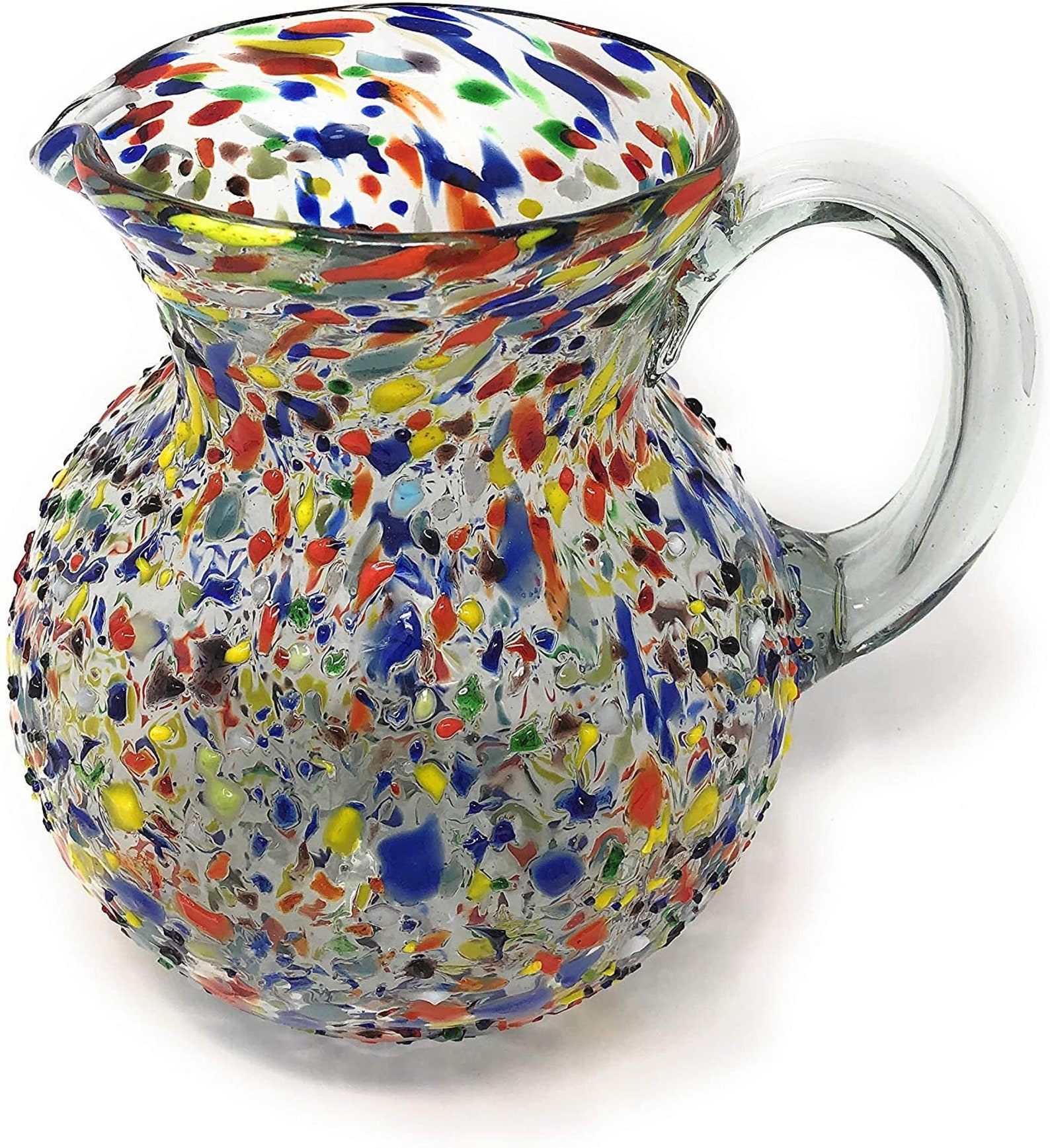 Mexican Hand Blown Glass Pitcher Confetti Rock Design 84 Etsy