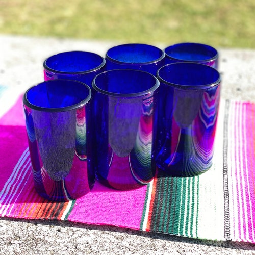 Hand Blown Mexican Drinking Glasses Set Of 6 Glasses With Etsy