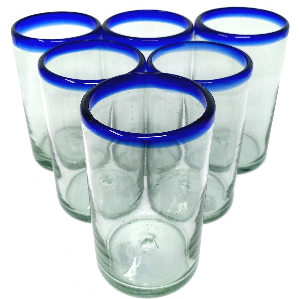 Hand Blown Blue Rim Drinking Glasses - Set of 6 Mexican Drinking Glasses (14oz) - Etsy