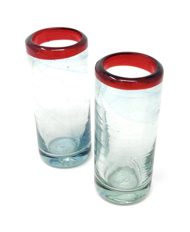Hand Blown Mexican Tequila Shot Glasses Set of 6 Red Rim Etsy