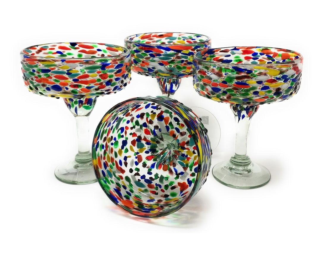 Hand Blown Glassware Set of 4 Hand Mexican Blown Margarita Glasses
