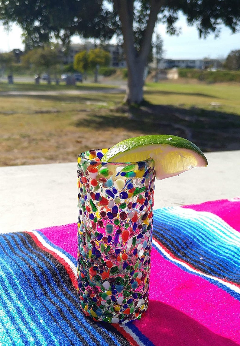 Hand Blown Mexican Tequila Glasses Set of 6 Confetti Design Etsy
