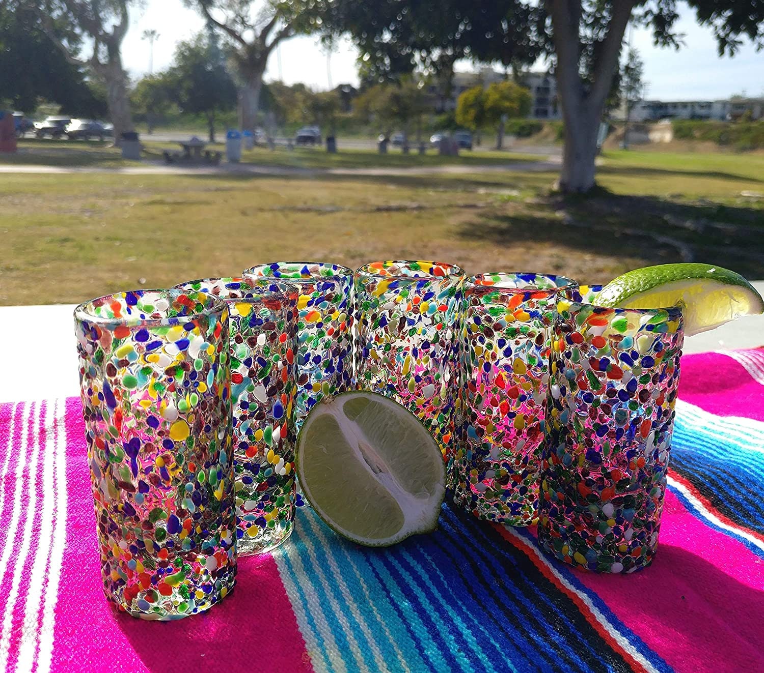 Hand Blown Mexican Tequila Glasses Set of 6 Confetti Design Etsy