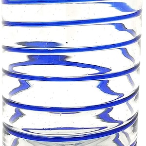 Hand Blown Mexican Drinking Glasses Set of 6 Glasses with Cobalt Blue Spiral Design 14 oz each image 5