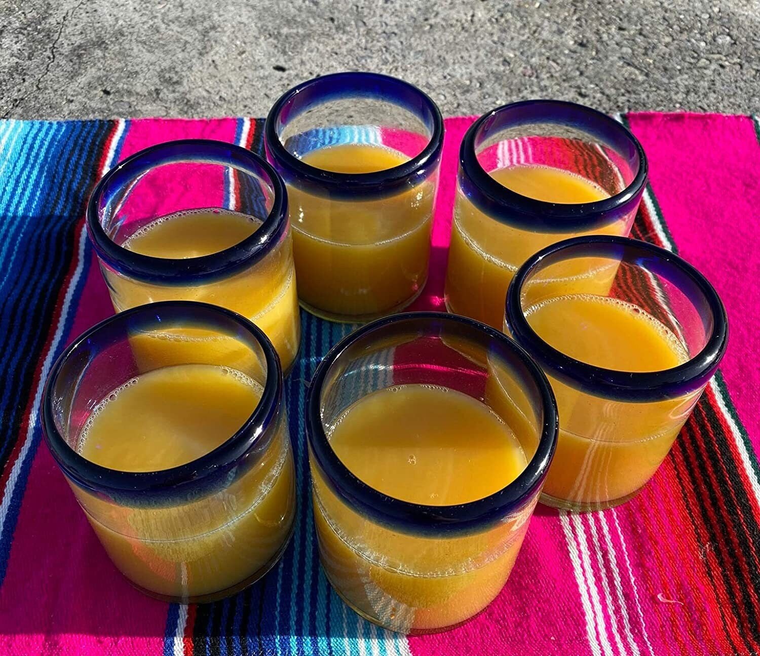 Hand Blown Mexican Drinking Glasses Set Of 6 Tumbler Glasses