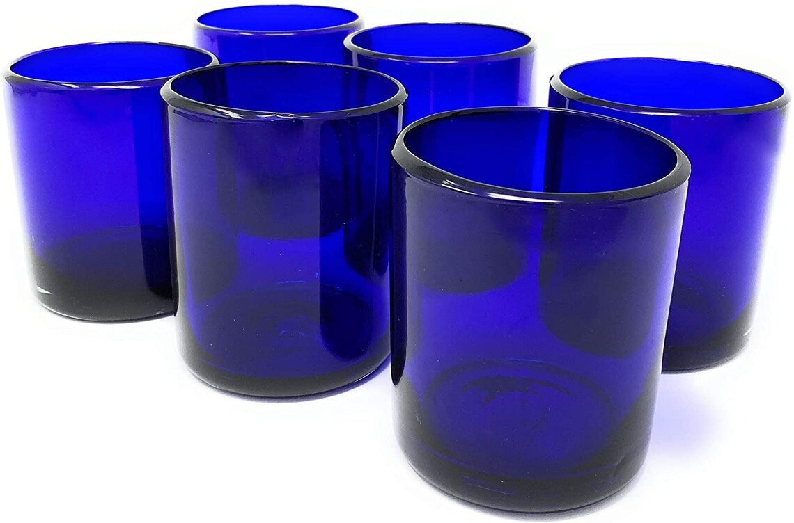 Hand Blown Mexican Drinking Glasses Set of 6 Cobalt Tumbler Etsy