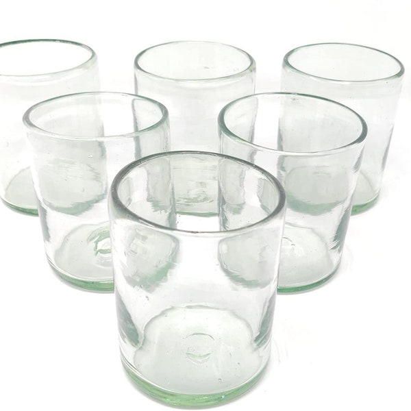 Dos Sueños Hand Blown Mexican Drinking Glasses – Set of 6 Natural Clear Tumbler Glasses (10 oz each)