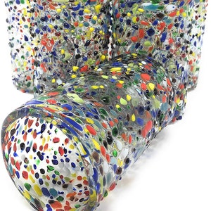 Hand Blown Mexican Drinking Glasses – Set of 6 Confetti Rock Design Glasses (14 oz each) image 3