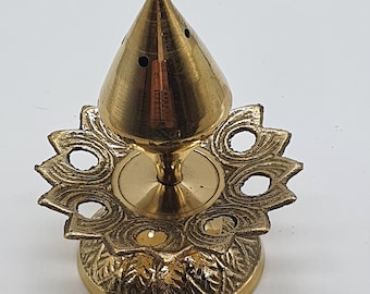 Brass bud & leaf incense stick holder