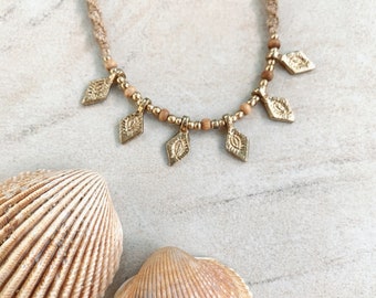 Handmade Brass Charm Macrame Necklace | Boho Jewellery | Bohemian | Tribal | Hippie Necklace